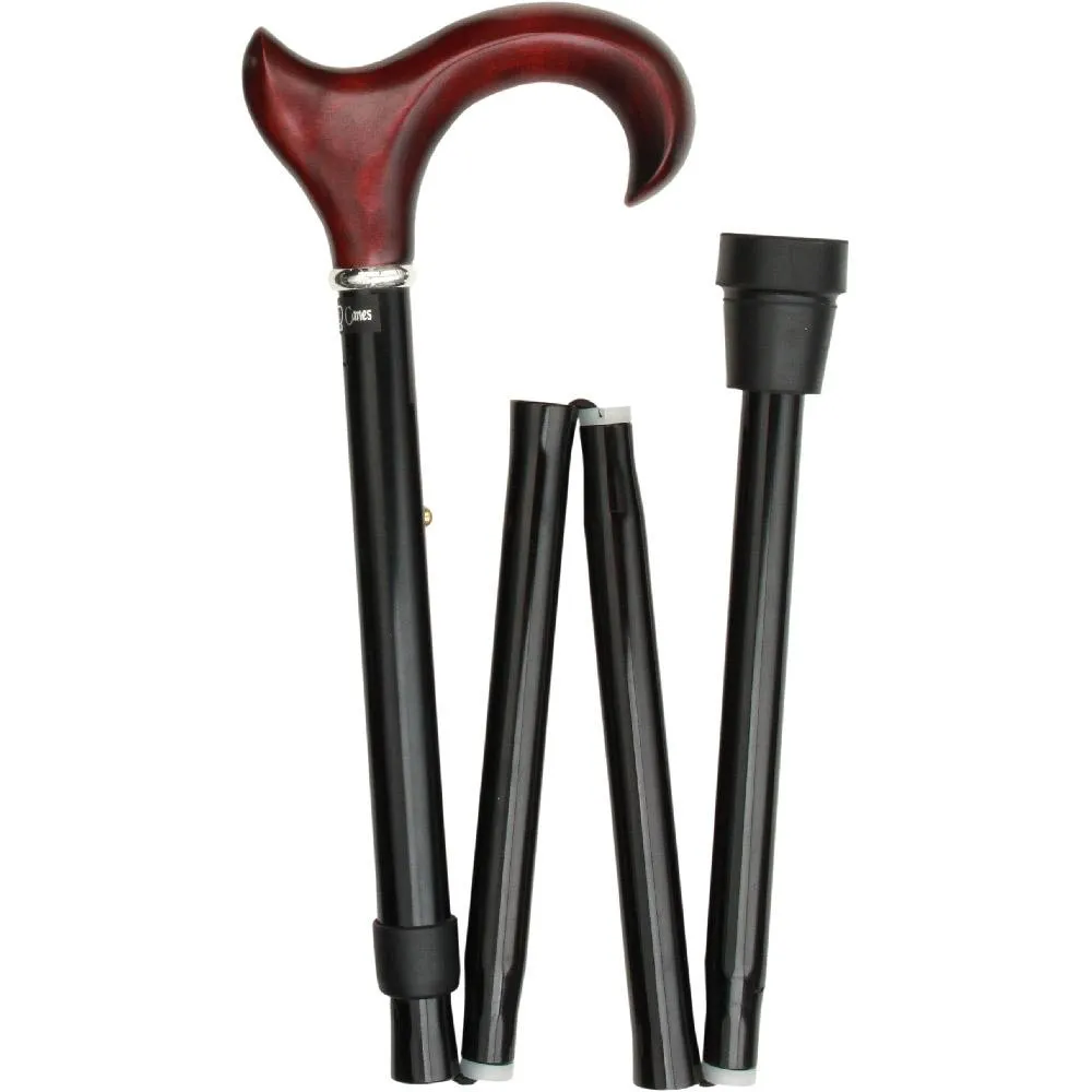 Scratch & Dent Right hand Mahogany Maple Ergonomic Walking Cane w/ Folding, Adjustable Black Aluminum Shaft and Silver Collar V1743