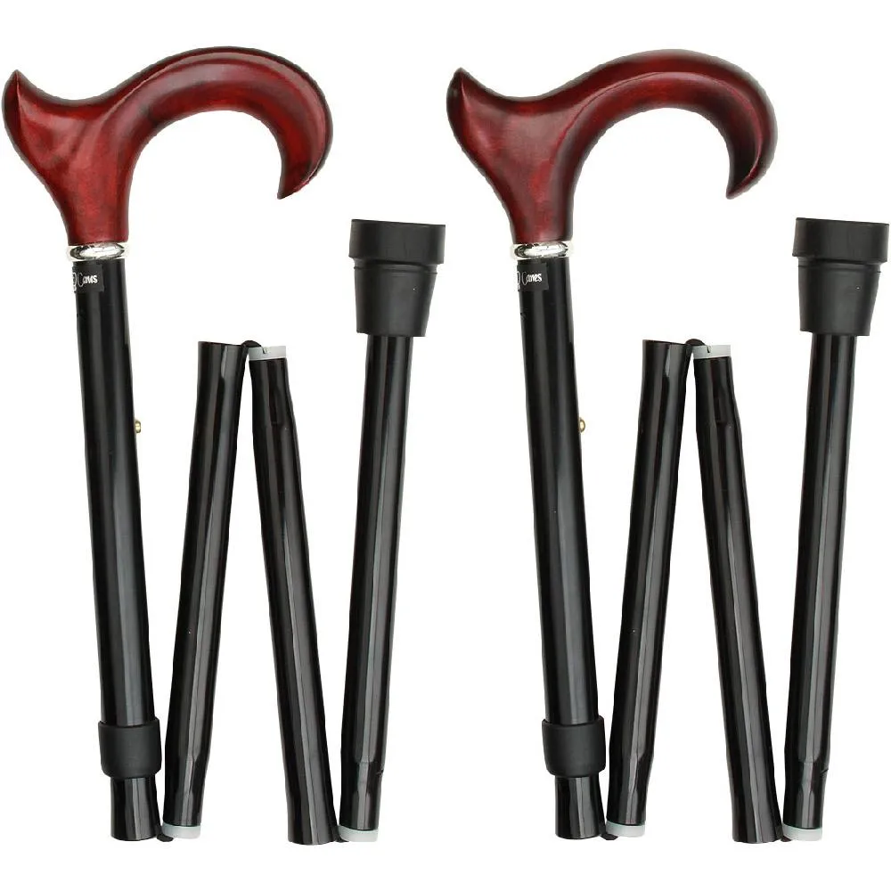 Scratch & Dent Right hand Mahogany Maple Ergonomic Walking Cane w/ Folding, Adjustable Black Aluminum Shaft and Silver Collar V1743