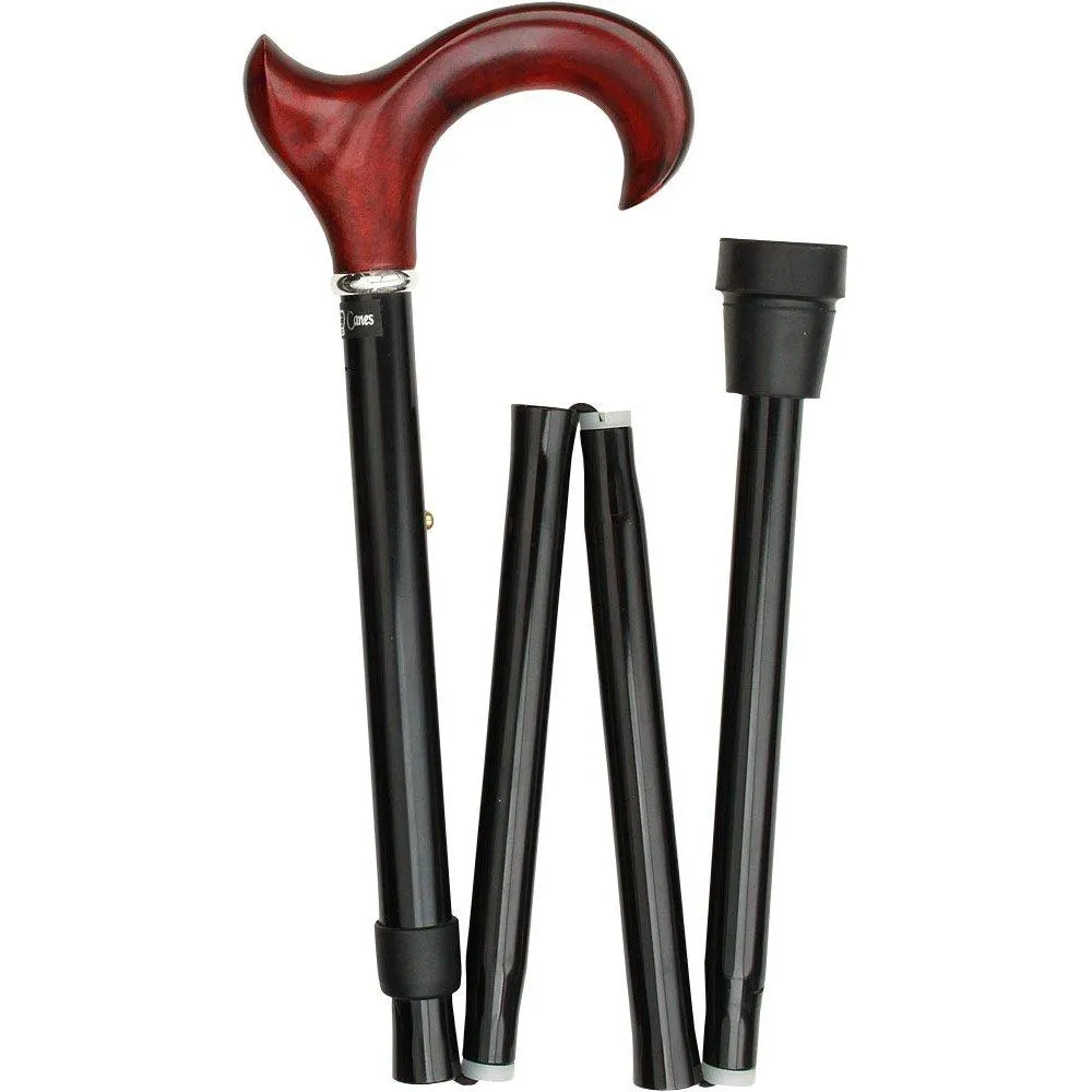 Scratch & Dent Right hand Mahogany Maple Ergonomic Walking Cane w/ Folding, Adjustable Black Aluminum Shaft and Silver Collar V1743