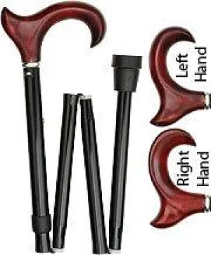 Scratch & Dent Right hand Mahogany Maple Ergonomic Walking Cane w/ Folding, Adjustable Black Aluminum Shaft and Silver Collar V1743