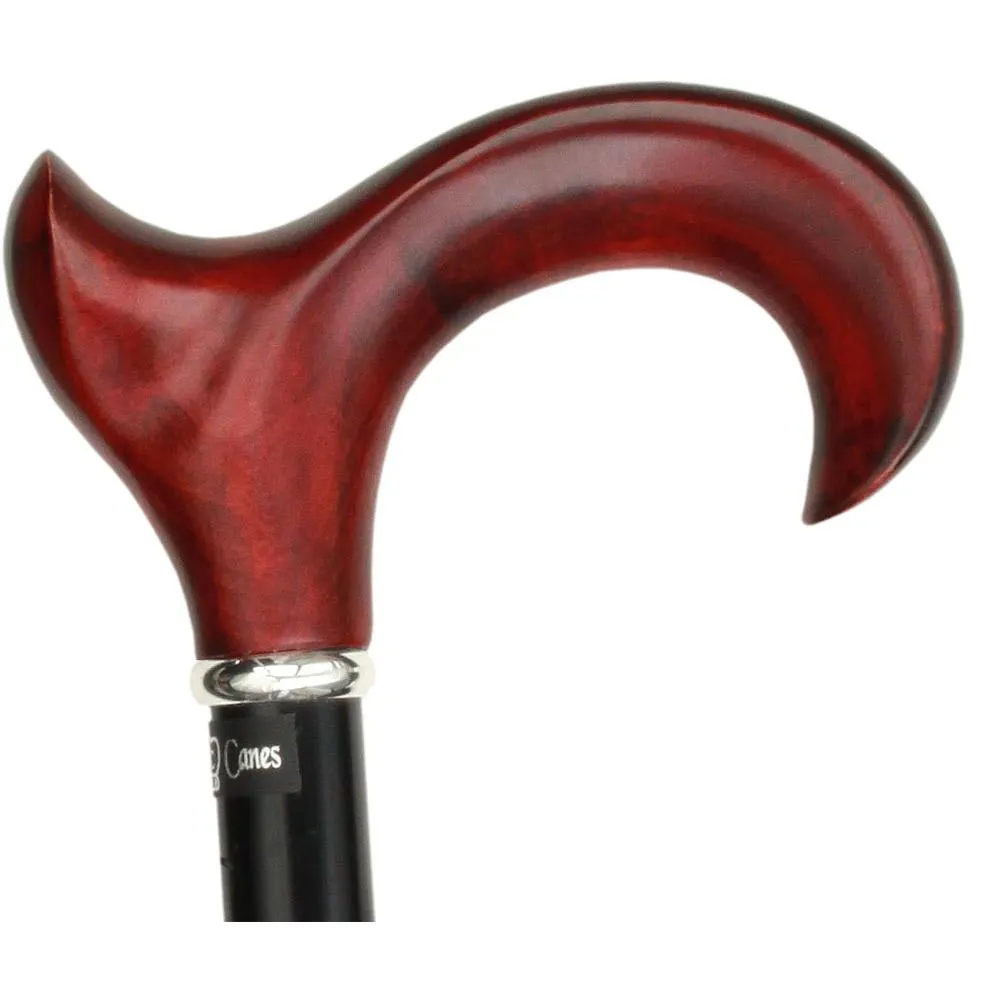 Scratch & Dent Right hand Mahogany Maple Ergonomic Walking Cane w/ Folding, Adjustable Black Aluminum Shaft and Silver Collar V1743