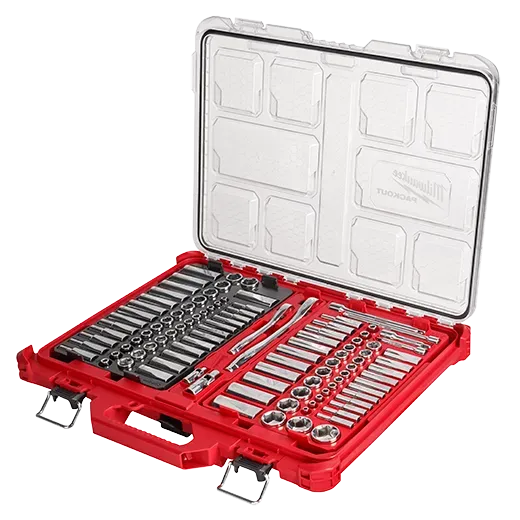 Socket Set - Milwaukee 106pc 1/4-in and 3/8-in Metric & SAE Ratchet and Socket Set with PACKOUT™ Low-Profile Organizer, 48-22-9486