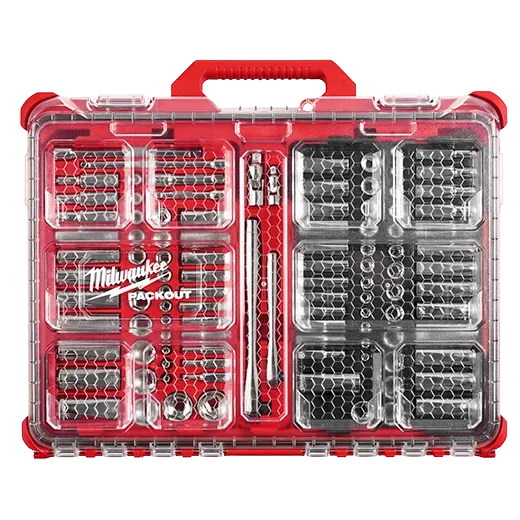 Socket Set - Milwaukee 106pc 1/4-in and 3/8-in Metric & SAE Ratchet and Socket Set with PACKOUT™ Low-Profile Organizer, 48-22-9486