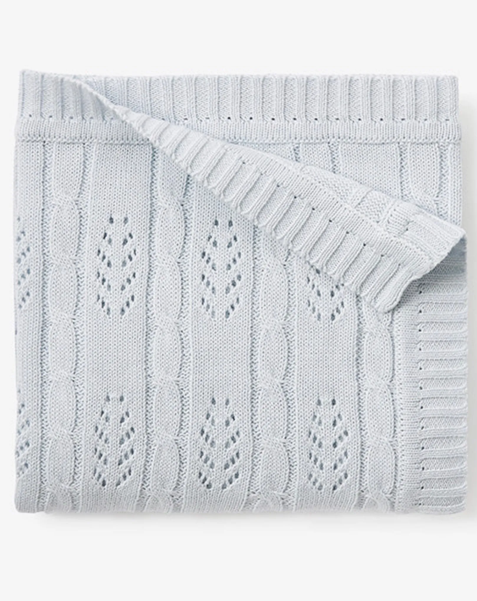 Soft Blue Leaf Knit Baby Blanket