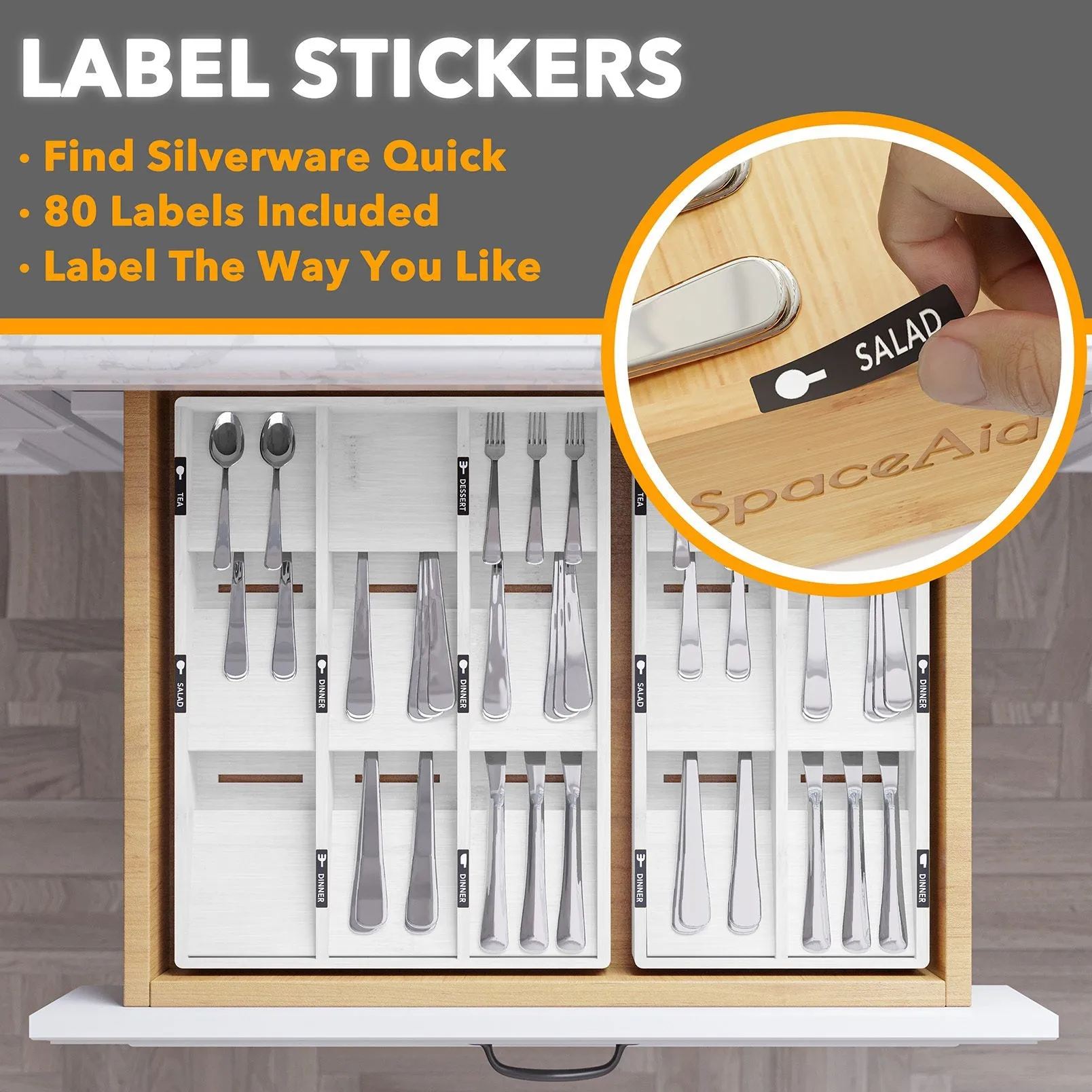 SpaceAid Bamboo Kitchen Utensil Organizer, White, 6 Slots