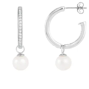 Splendid Pearls Sterling Silver Hoop Earrings