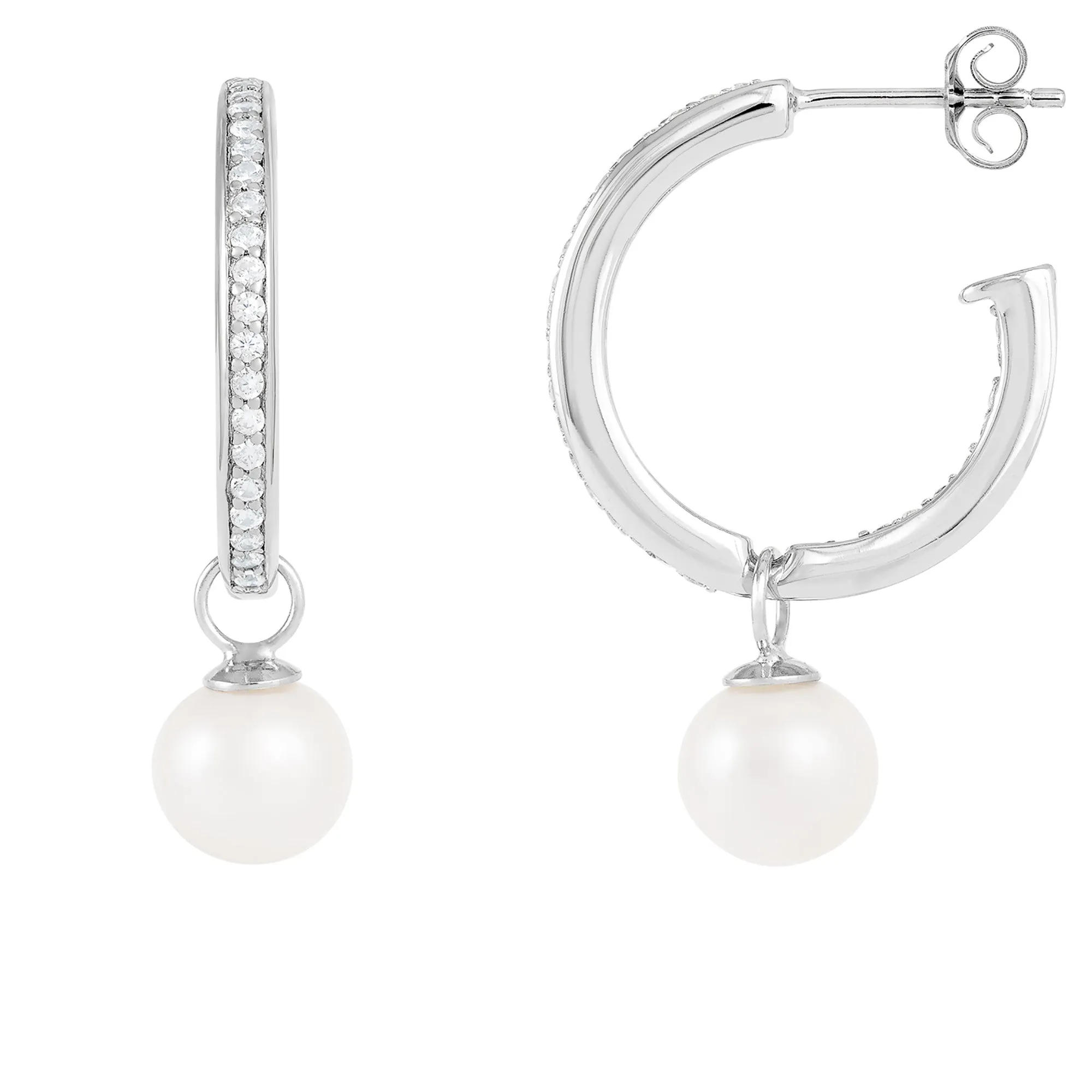 Splendid Pearls Sterling Silver Hoop Earrings