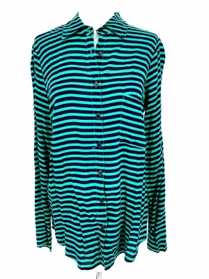 Splendid Women's Green/Navy Button Up Stripe Size S Long Sleeve