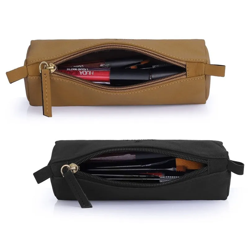 The Clownfish Jose Combo of 2 Multipurpose Faux Leather Travel Pouch Pencil Case Toiletry Bag Shaving Kit Bag for Men Make-Up Pouch Cosmetic Case for Women Travel Kit for Men (Black & Mehendi)