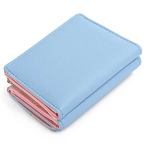 UTO Women's Trifold Wallet Cute Kitty Bowknot Card Holder Small Coin Purse A Light Blue