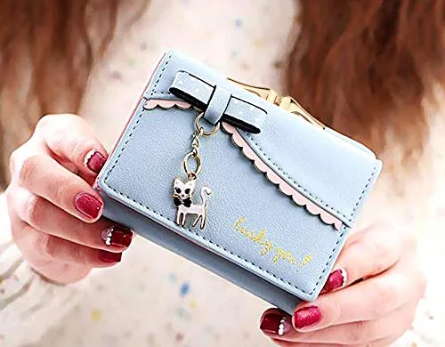 UTO Women's Trifold Wallet Cute Kitty Bowknot Card Holder Small Coin Purse A Light Blue