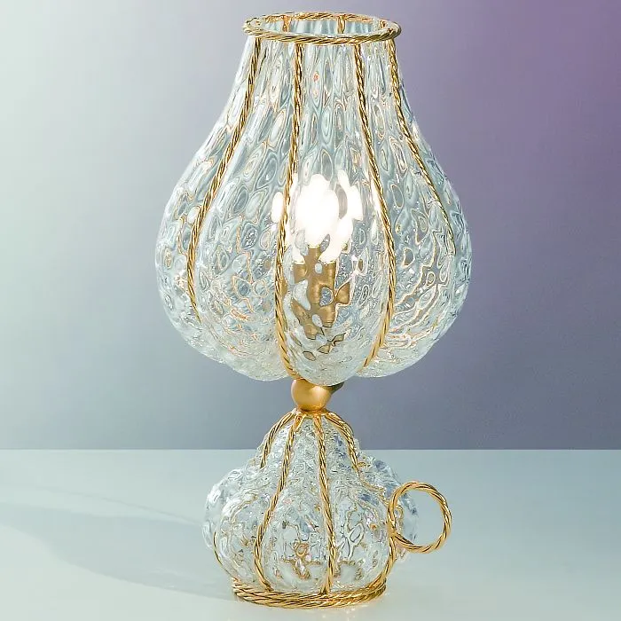 Venetian Cristallo Glass Table Light With Gold Frame - in two sizes
