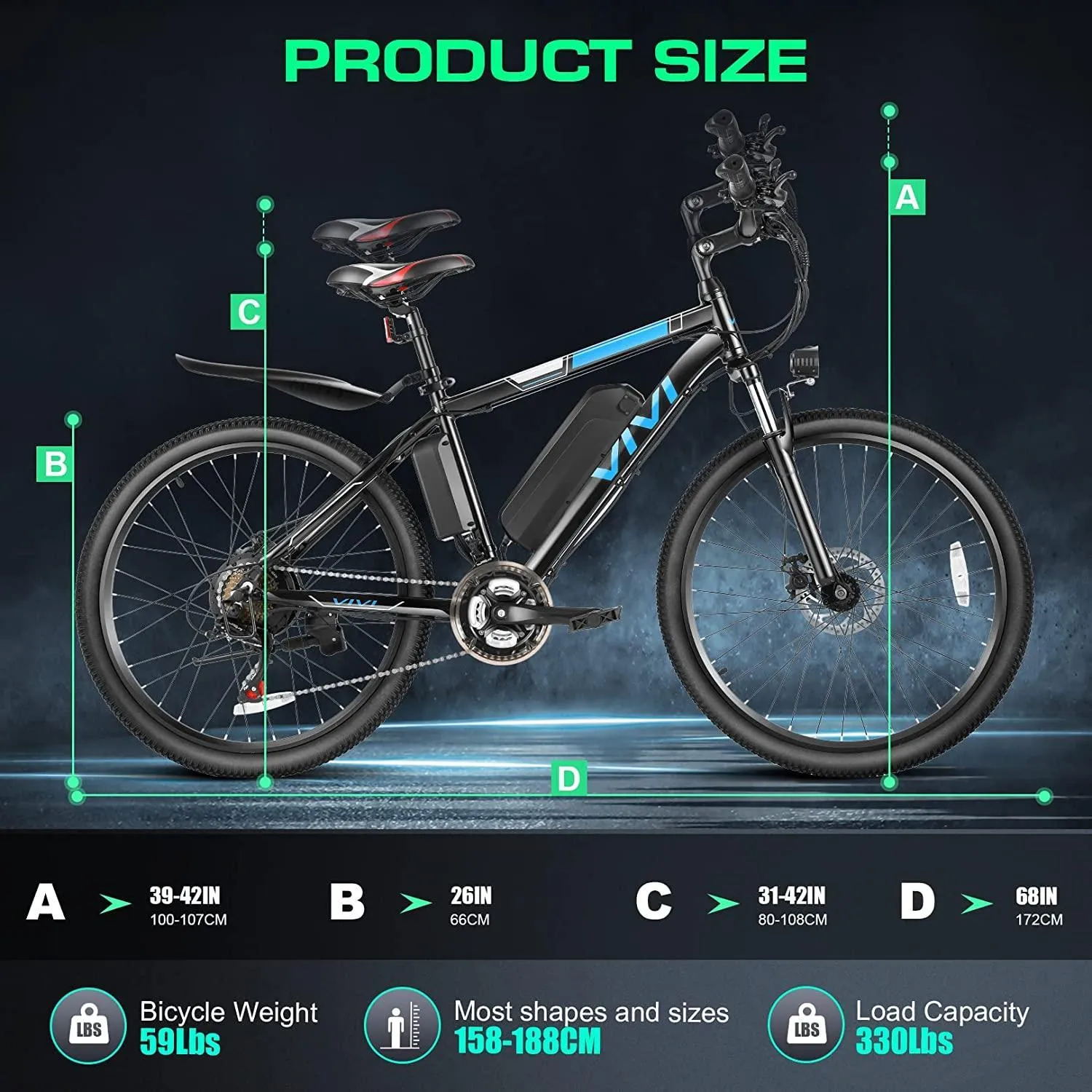 VIVI M026SHUL Commuter Hardtail Electric Mountain Bike UL2849 Certified