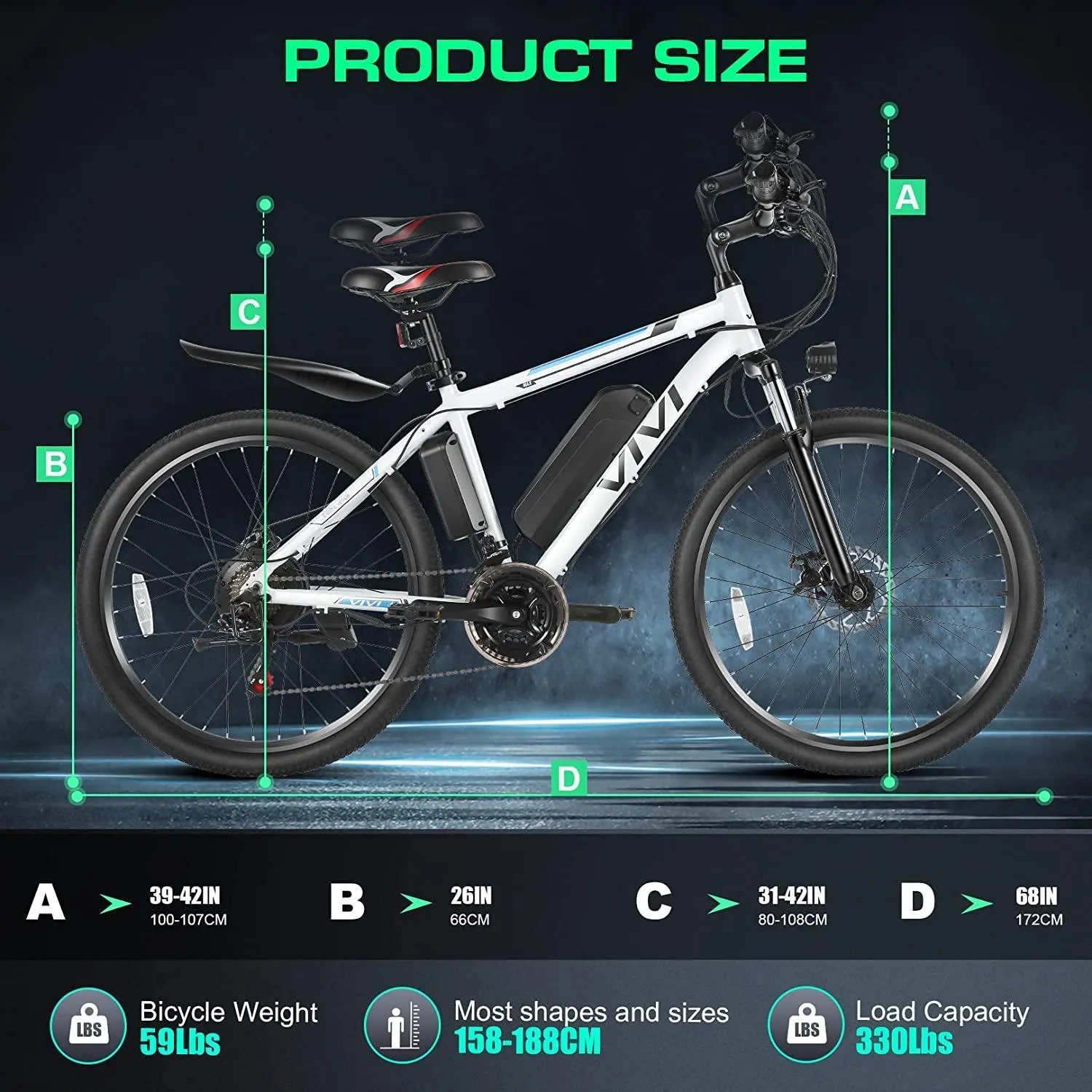 VIVI M026SHUL Commuter Hardtail Electric Mountain Bike UL2849 Certified