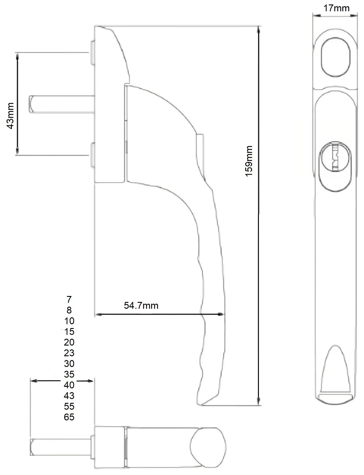 White Window Handle with 13 interchangeable spindle