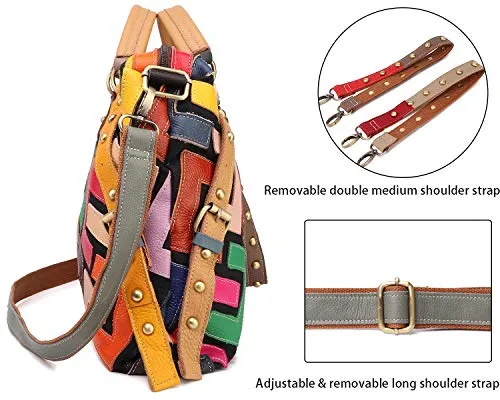Women’s Multicolor Genuine Leather Geometric Print Medium Boston Bag Tote Bag