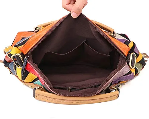 Women’s Multicolor Genuine Leather Geometric Print Medium Boston Bag Tote Bag