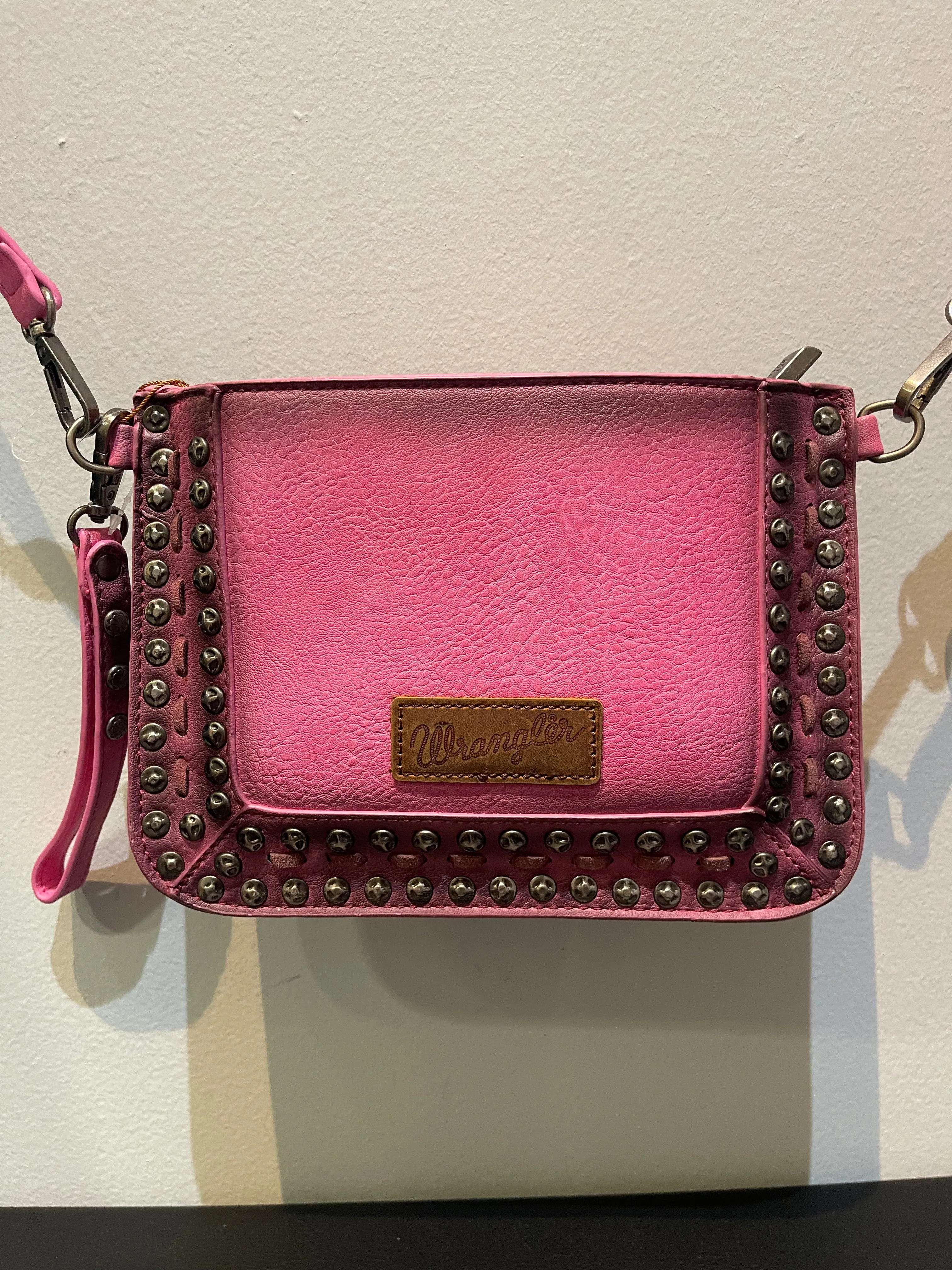 Wrangler Rivets Studded Wristlet/ Crossbody - Hot Pink