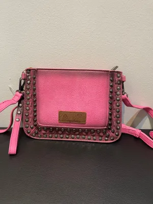 Wrangler Rivets Studded Wristlet/ Crossbody - Hot Pink