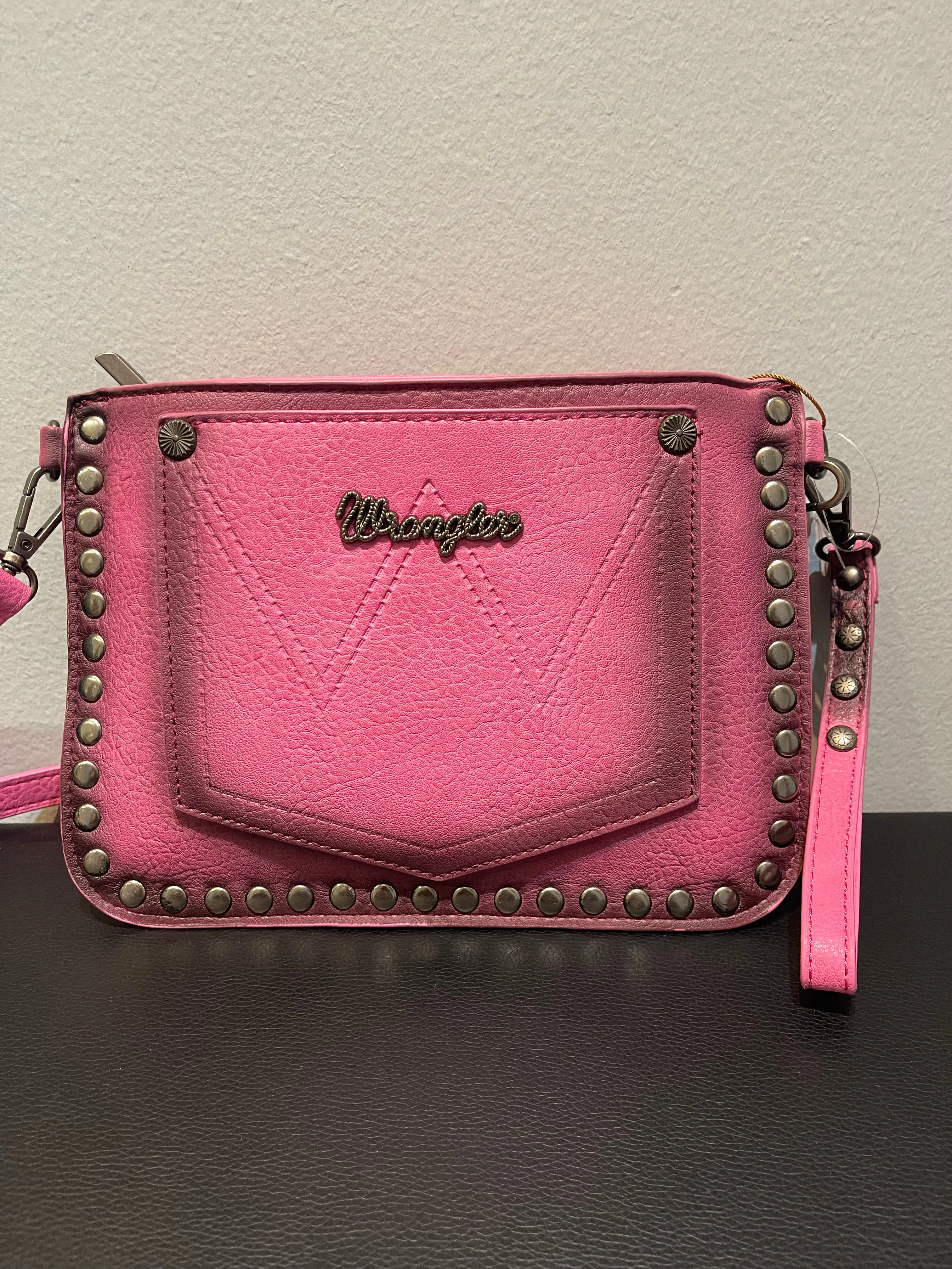 Wrangler Rivets Studded Wristlet/ Crossbody - Hot Pink
