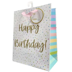 X Large Colourful Dots Happy Birthday Gift Bag - 33cm x 45cm x 12.7cm