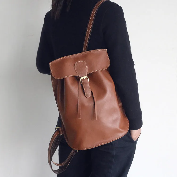 YAAGLE Women's Real Leather Drawstring Flap Backpack YGPD2133