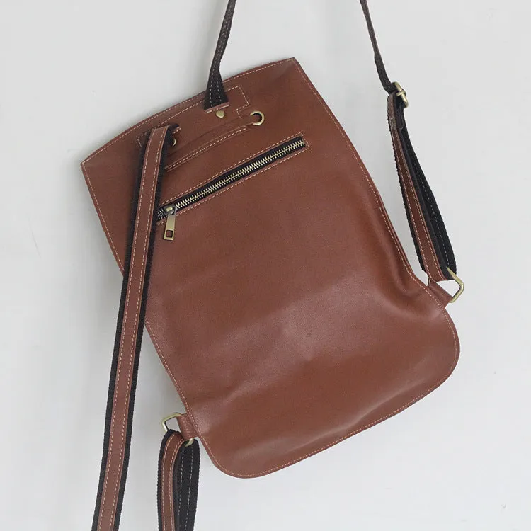 YAAGLE Women's Real Leather Drawstring Flap Backpack YGPD2133