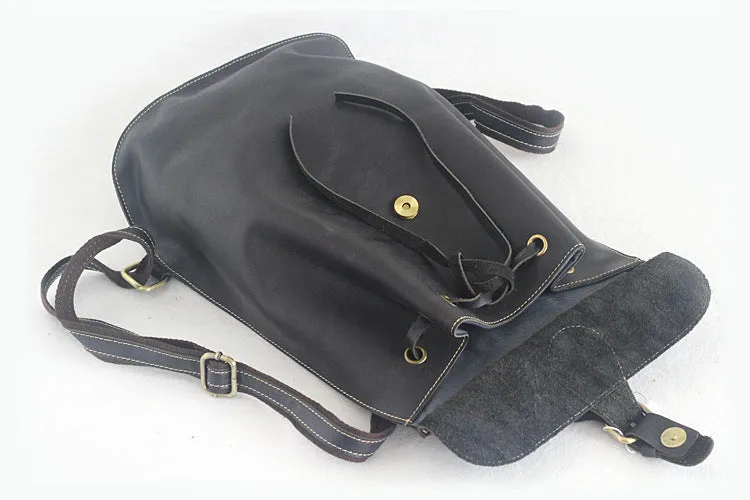 YAAGLE Women's Real Leather Drawstring Flap Backpack YGPD2133