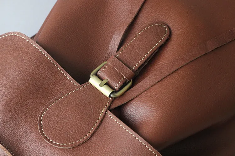 YAAGLE Women's Real Leather Drawstring Flap Backpack YGPD2133