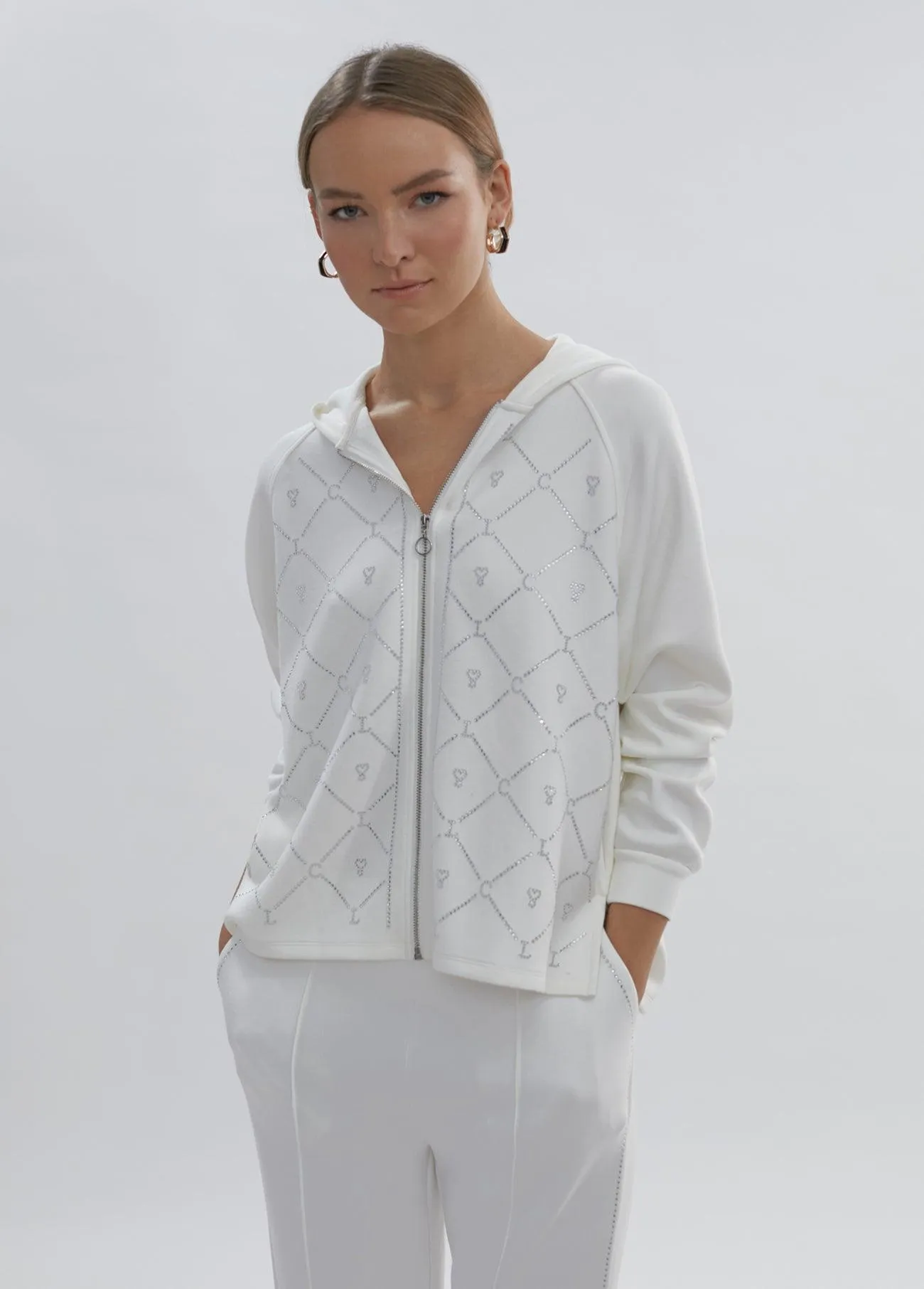 Zip sweatshirt with rhinestone details