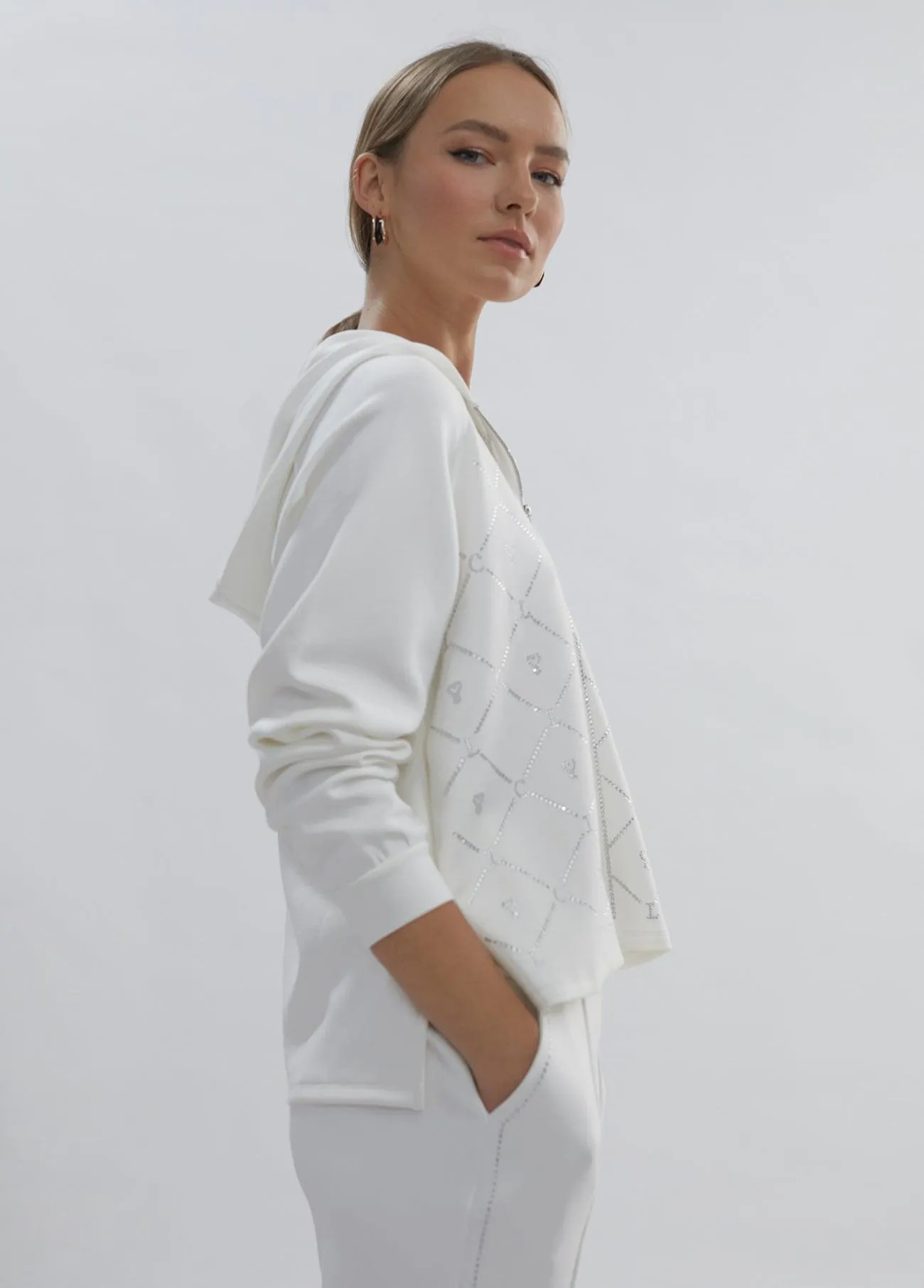 Zip sweatshirt with rhinestone details