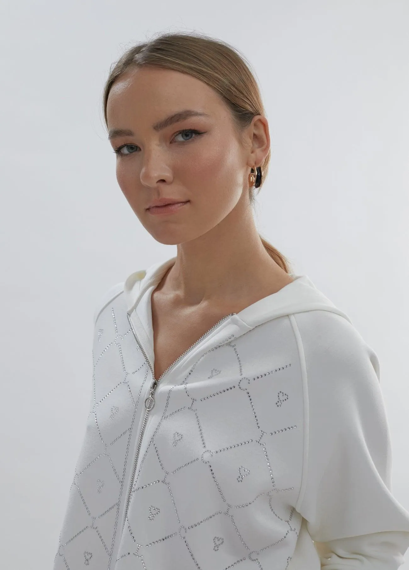 Zip sweatshirt with rhinestone details